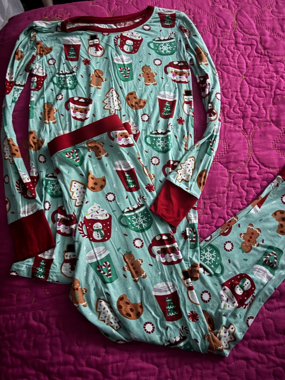 Little Sleepies Mint Cookie & Cocoa Holiday Pajama Set with Red Trim